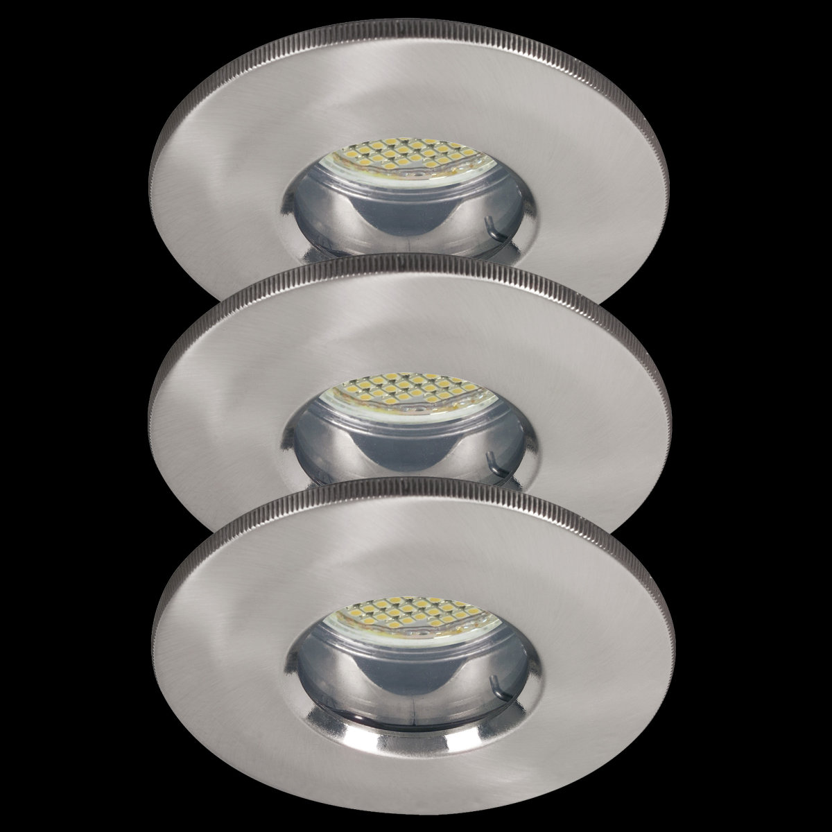 3 x 3,5W LED Aluminium Einbau Spots Eisen gebürstet Bad Dusche IP65 A