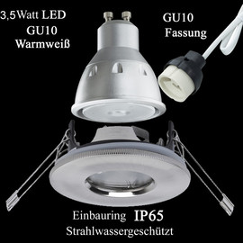 LED Einbauleuchten IP65  CHROM Au&szlig;enbereich Feuchtraum Dusche Badezimmer 230V