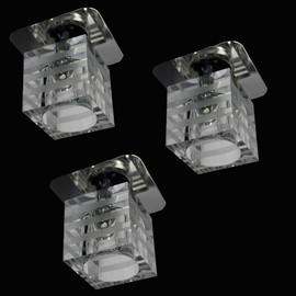 W&uuml;rfel Einbauleuchten 3er-Set Glas Einbaustrahler Kristall Klar  Halogen 4