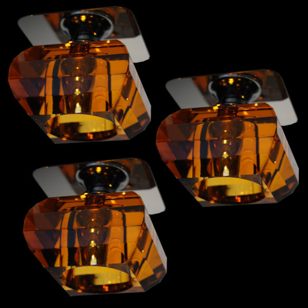 3 x Edle Retro W&uuml;rfeleinbauleuchten Glas Einbaustrahler Bernstein Kristall 12