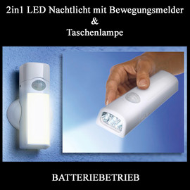 2in1 LED Nachtlicht Notlicht BEWEGUNGSMELDER TASCHENLAMPE  Batteriebetrieb