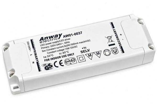 Original Paulmann / Anway LED-Treiber AW01-0037 Konstantstrom 500mA max. 34V DC
