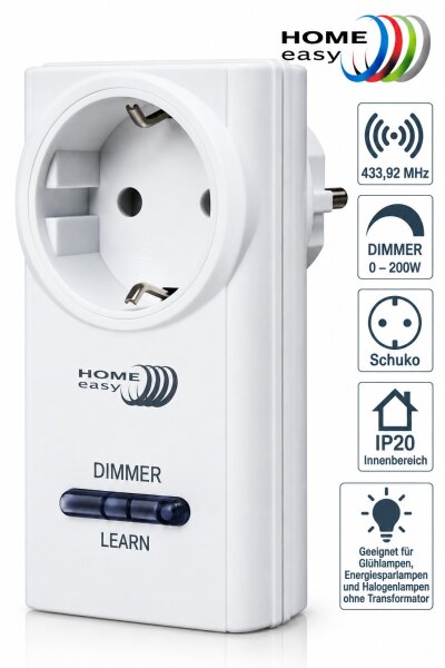 Home Easy HE878 Funk-Steckdose Dimmer Funkdimmer 200W 433,92 MHz Weiß