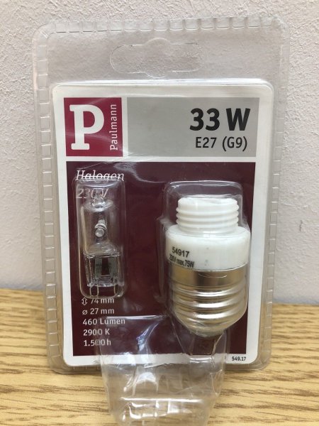 Paulmann 549.17 Halogen 33W klar Fassung 230V warmweiß Adapter E27 - G9 Sockel