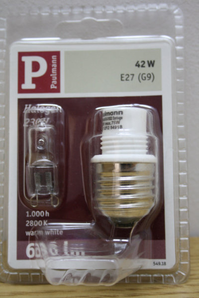 Paulmann 549.18 Halogen 42W klar Fassung 230V warmweiß Adapter E27 - G9 Sockel