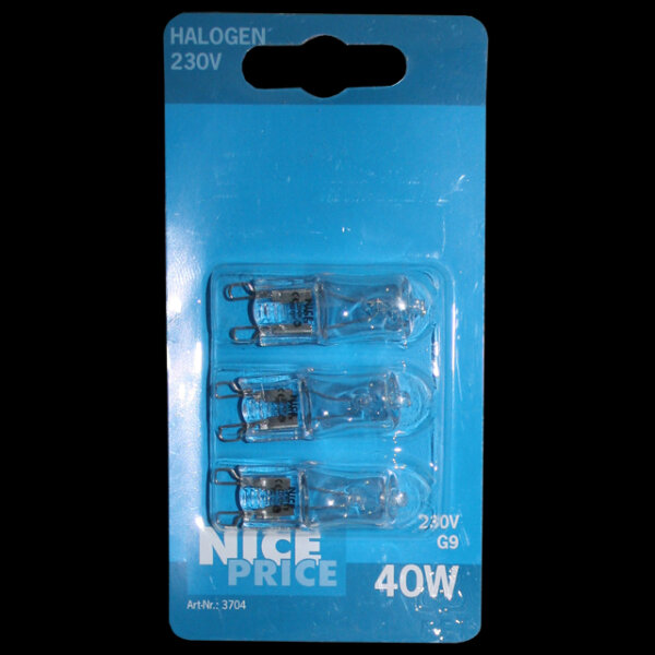 3er Set Halogenbirne 40W 230V Halogen Birne Stiftsockel G9 dimmbar