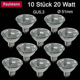 10 x Paulmann Halogen Reflektor Birne 20W Gu5.3 Stiftsockel Pin dimmbar Warmwei&szlig;