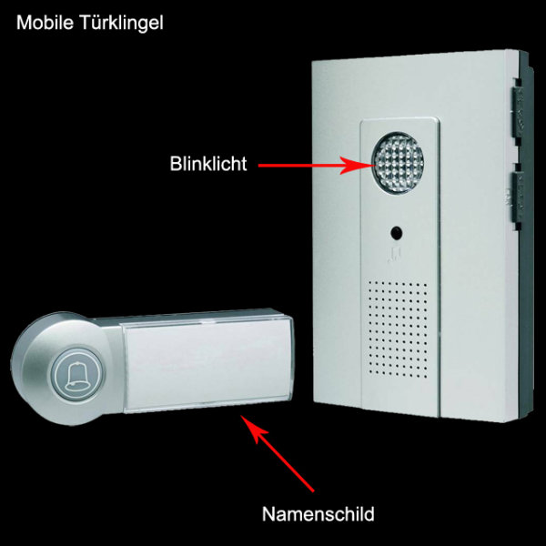 Mobile Haustürklingel Funkklingel mit Blitzlicht - Namenschild Funk Gong Klingel