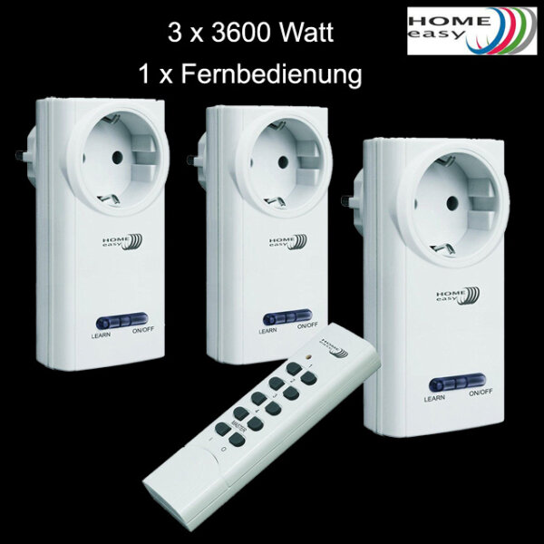 Home Easy Funksteckdosen Set 3x 3600W Schalter + Fernbedienung HE808S selbstlern