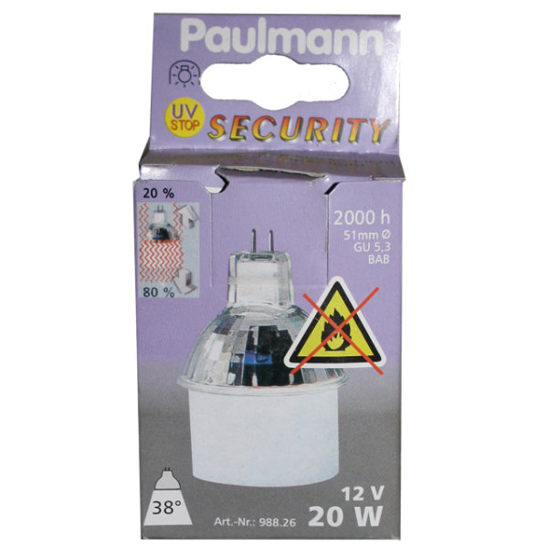 Paulmann 988.26 Halogen Dekozylinder 20W Satin 38&deg; Sicherheitsreflektor GU5.3