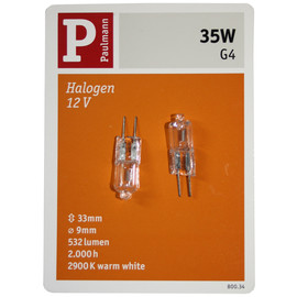 Paulmann 35W Doppelpack G4 Halogen Stiftsocken 12V bi Pin mini Birne Steckbirne