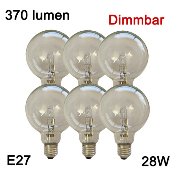 6x Eco Halogen Gl&uuml;hbirne Birne Globe Leuchtmittel E27 dimmbar 28W Gl&uuml;hlampe 95mm