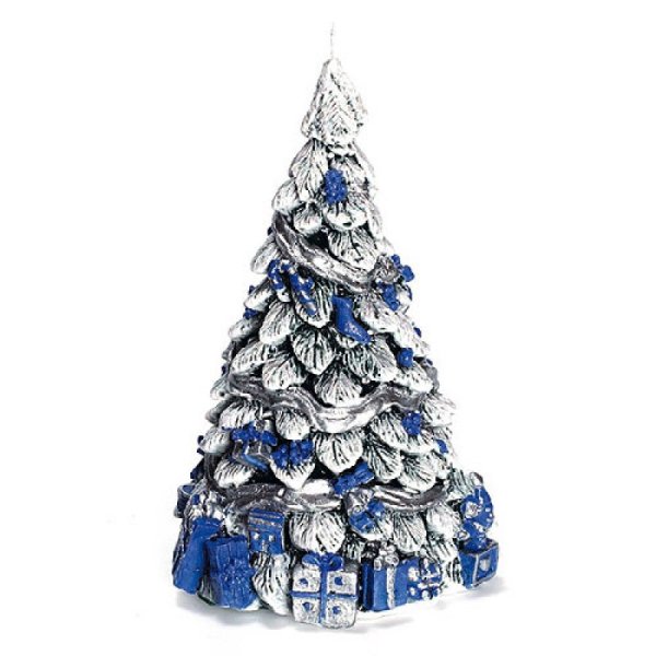 Weihnachtsbaum Tannenbaum mit Geschenken blau handgefertigte Kerze - handbemalt