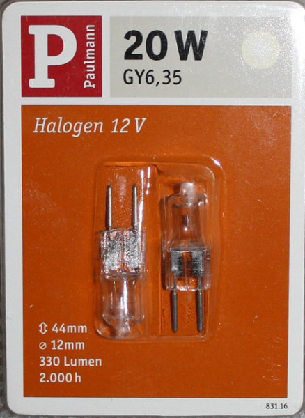 Paulmann 20W Doppelpack GY6,35 Halogen Stiftsockel 12V bi Pin  Birne Steckbirne