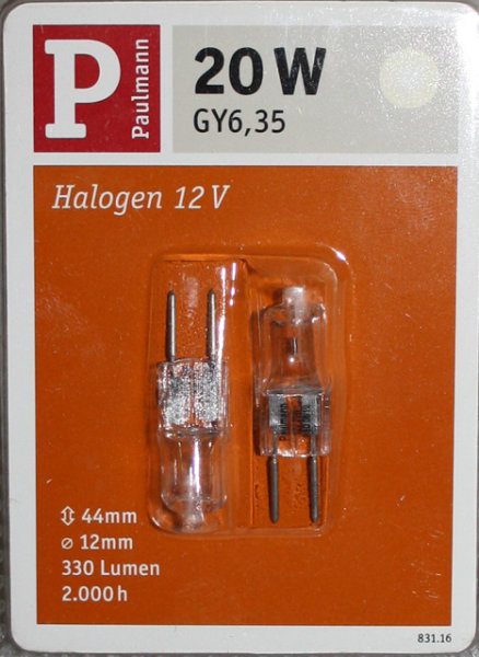 Paulmann 20W Doppelpack GY6,35 Halogen Stiftsocken 12V bi Pin  Birne Steckbirne