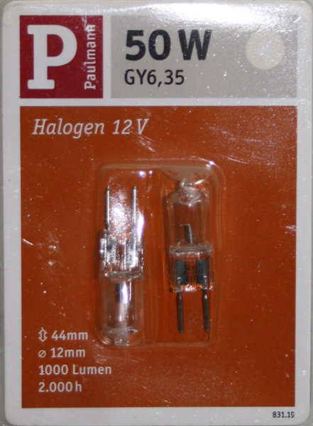 Paulmann 50W Doppelpack GY6,35 Halogen Stiftsocken 12V bi Pin Birne Steckbirne