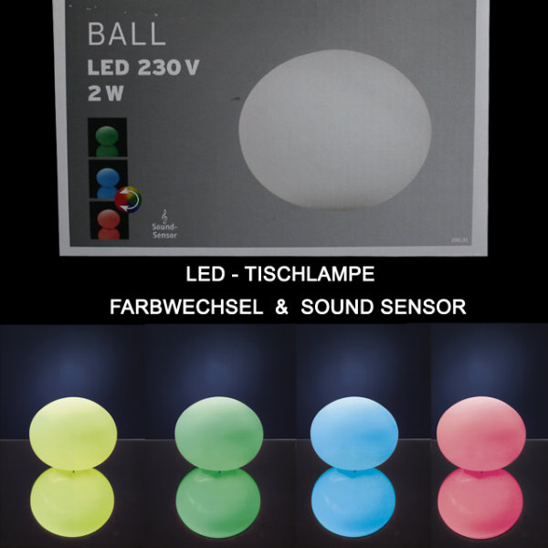 LED Farbwechsel Sound Sensor - Lichttherapie GLAS Tischlampe