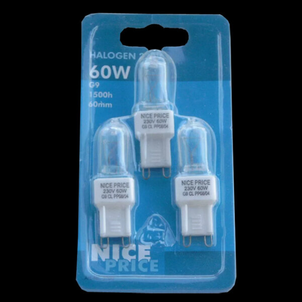 3 x  Halogenbirne 60W klar 230V Halogen Birne Stiftsockel klar G9 dimmbar