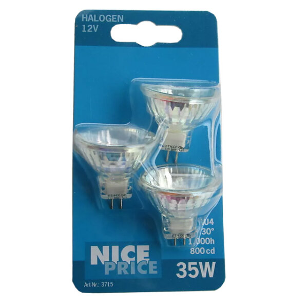 3 x Halogen Reflektor 35W GU4 12V MR11 warmweiß dimmbar flood 30°