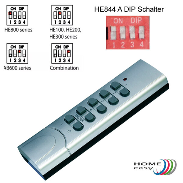Home Easy HE844-A Funk-Fernbedienung Silber | für AB600 HE300 HE800 DIP-Schalter