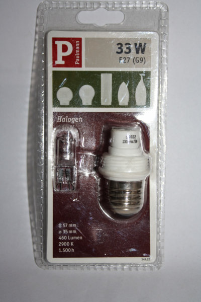 Paulmann 549.22 Halogen 33W klar Fassung 230V warmweiß Adapter E27 - G9 Sockel