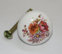 Porzellan Möbelknopf 32mm Ø Blumen Weiß...