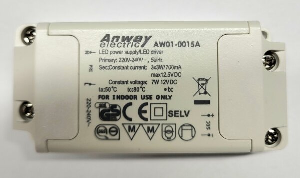 Anway LED Trafo AW01-0015 Power Supply 3 x3W 700mA Netzteil Transformator