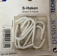 Metafranc S-Haken 50mm Weiß lackiert Stahl (5er-Set...