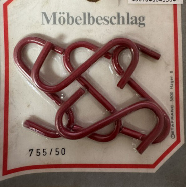 Metafranc S-Haken 50mm Rot lackiert Stahl (5er-Set Universalhaken) - Neuware
