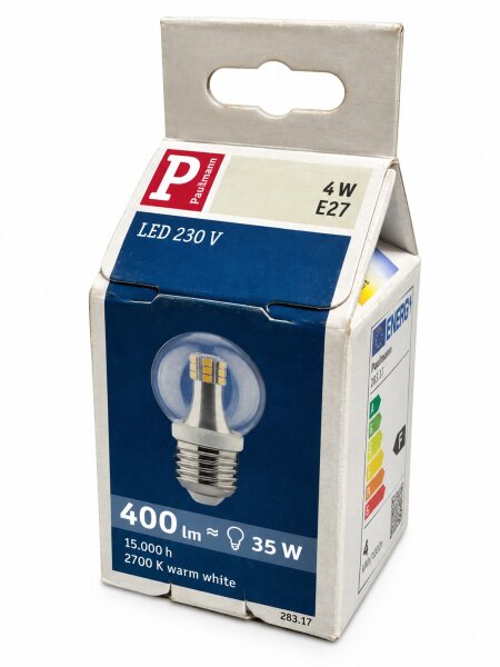 Paulmann 283.17 LED Tropfen Kugel E27 4W 400lm 2700K Warmweiß Klar P45