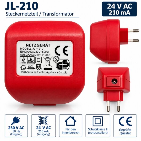 JL-210 Steckernetzteil Trafo 230V auf 24V AC 210mA Netzgerät Rot