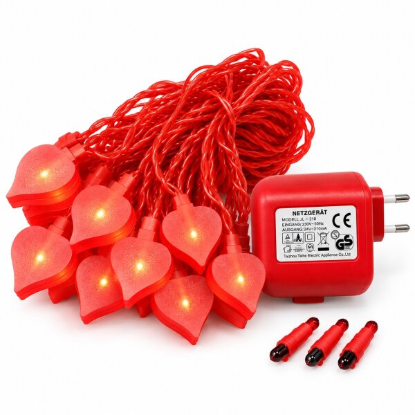 Hartig + Helling 98077 LED Lichterkette Herzen Rot 20 Herzen 10m 24V