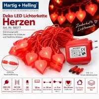 Hartig + Helling 98077 LED Lichterkette Herzen Rot 20 Herzen 10m 24V