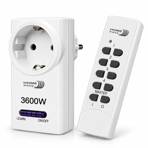 1x Home Easy HE877 Funksteckdose 3600W Weiß + HE844A Fernbedienung