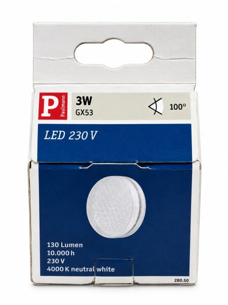 Paulmann 280.50 LED Lampe GX53 3W 150lm 4000K Neutralweiß Ø75 mm