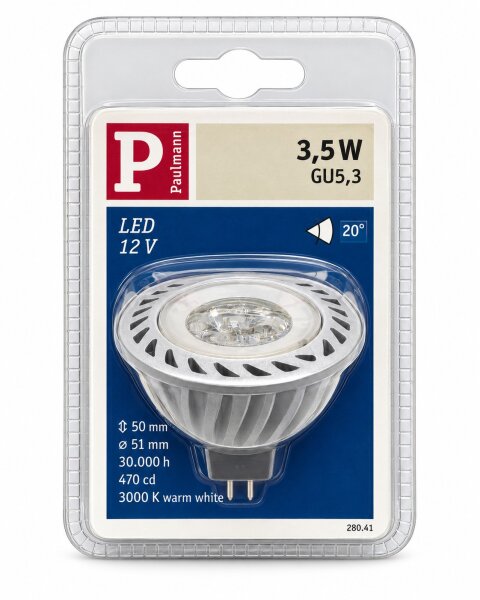 Paulmann 280.41 LED-Reflektor MR16 GU5,3 3W 12V 3000K Warmweiß 20° 470cd