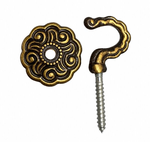 METAFRANC Zierhaken Messing brüniert 38 mm Schraubhaken mit Zierrosette
