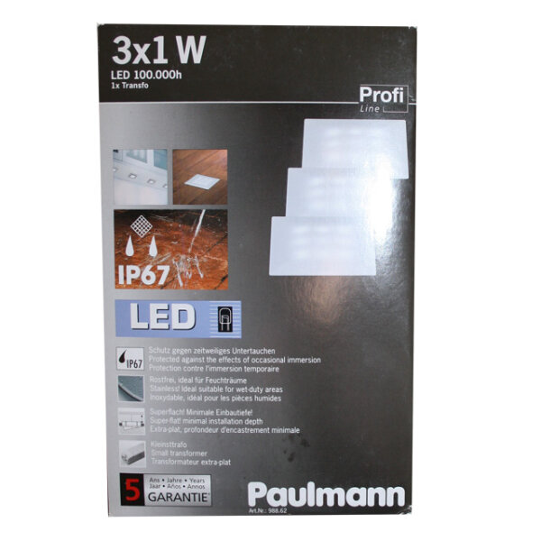 Paulmann Profi Line UpDownlight Quadro LED Set 3x1W Satin IP67 988.62 | Rarität