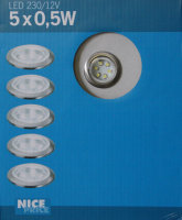 LED Mini Einbauleuchten 130kg belastbar  Akzent 5x0,5W Eisen geb. TAGESLICHTWEIß